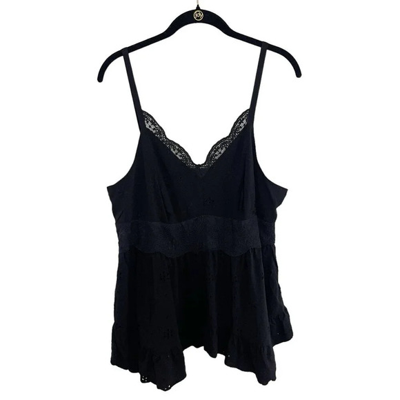 Torrid Black Smocked Eyelet Lace Ruffle Sleeveless Tank Top Women's Plus Size 0 - Picture 1 of 9